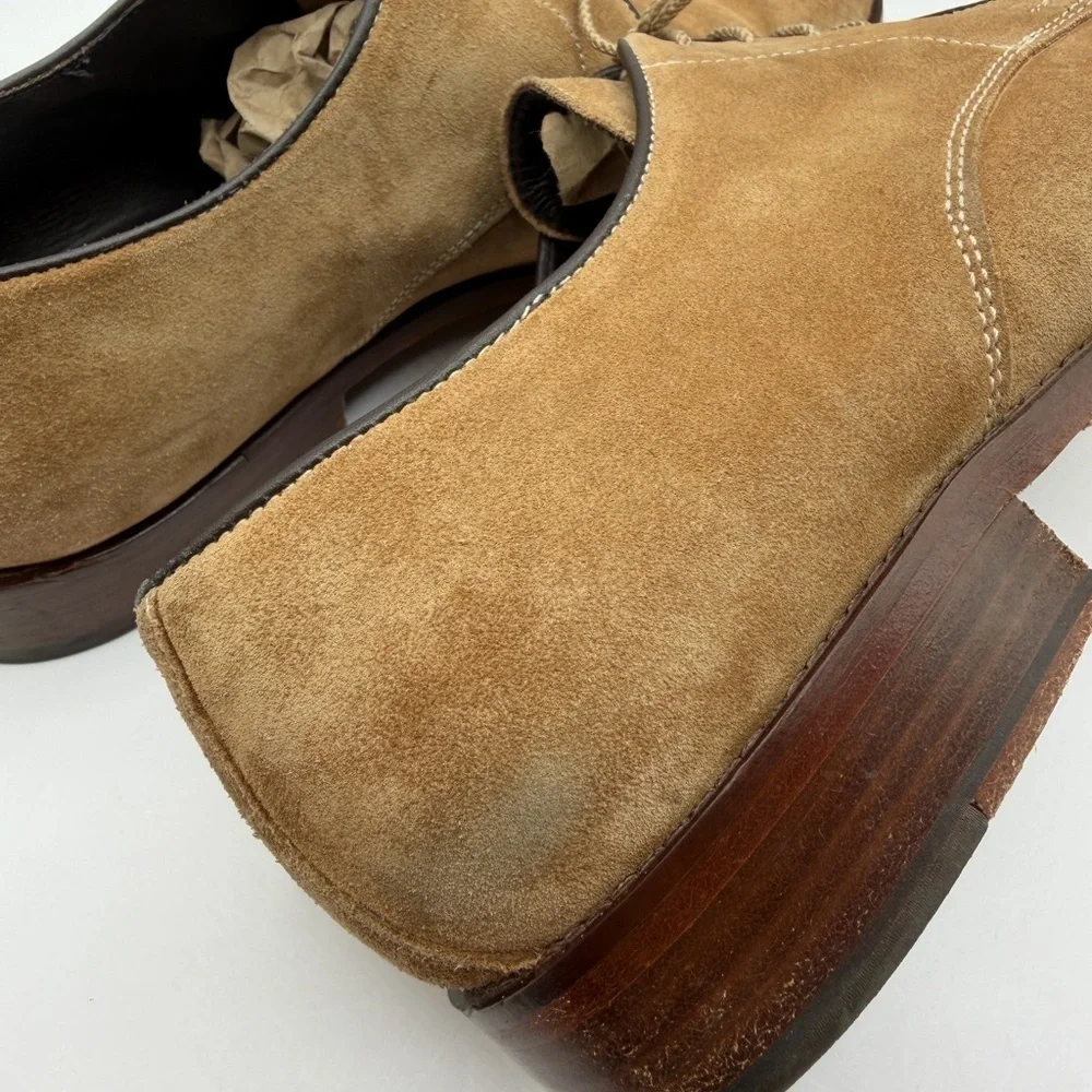 Santoni Suede Derby Straight Tip Shoes Brown Men's, Oxfords Made In Italy
